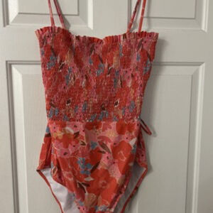 Pink Lily Floral Print One Piece Swimsuit Bathing Suit Sz XL